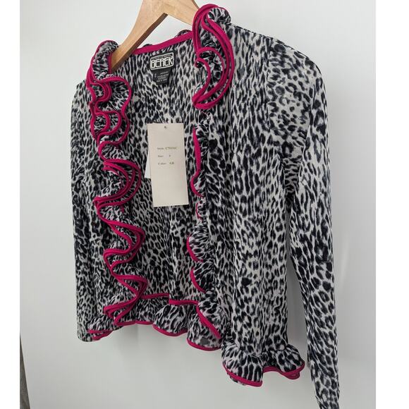 NEW Berek Leopard Ruffle S Cardigan Animal Print Pink Trim Y2K Maximalist Retro - Picture 4 of 10